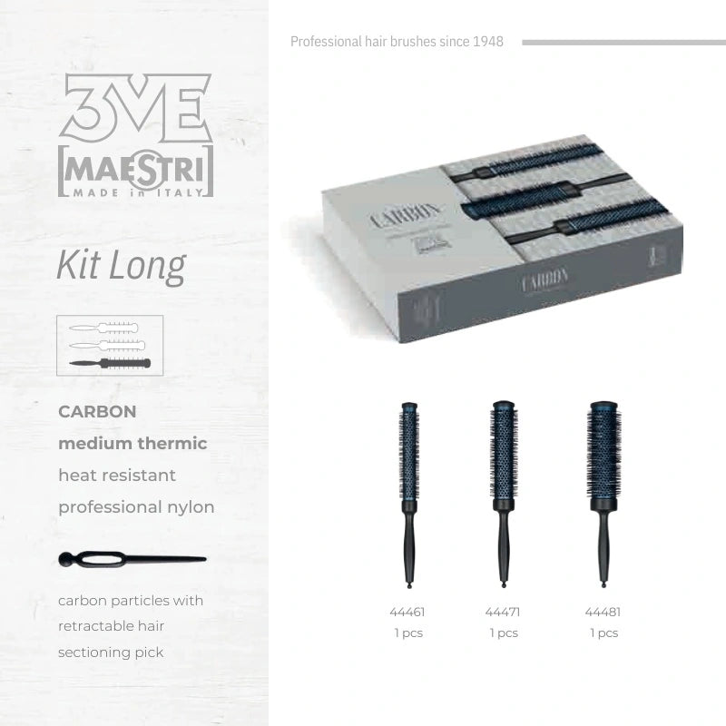 3ME Carbon Spazzola Professionele Long Nylon Haarborstel Kit 44991