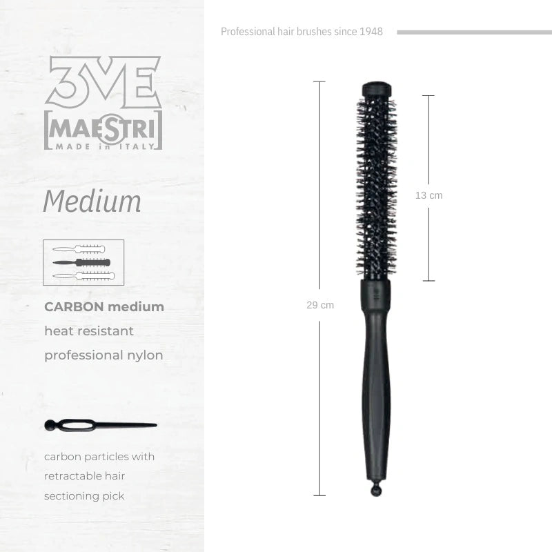 3ME Carbon Spazzola Professionele Medium Nylon Haarborstel 44452M