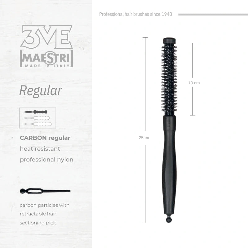 3ME Carbon Spazzola Professionele Regular Nylon Haarborstel 44442